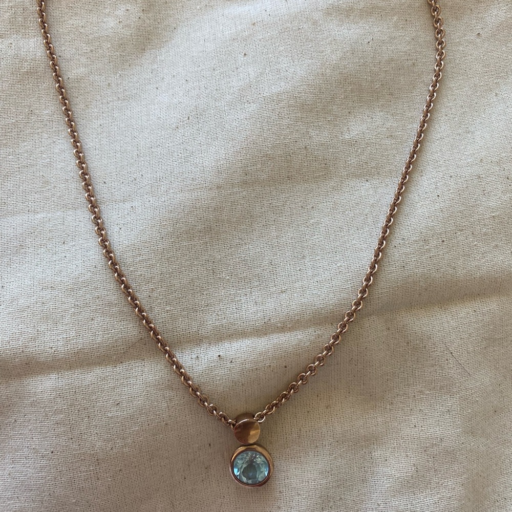 Ralph Lauren rose gold and light blue topaz necklace